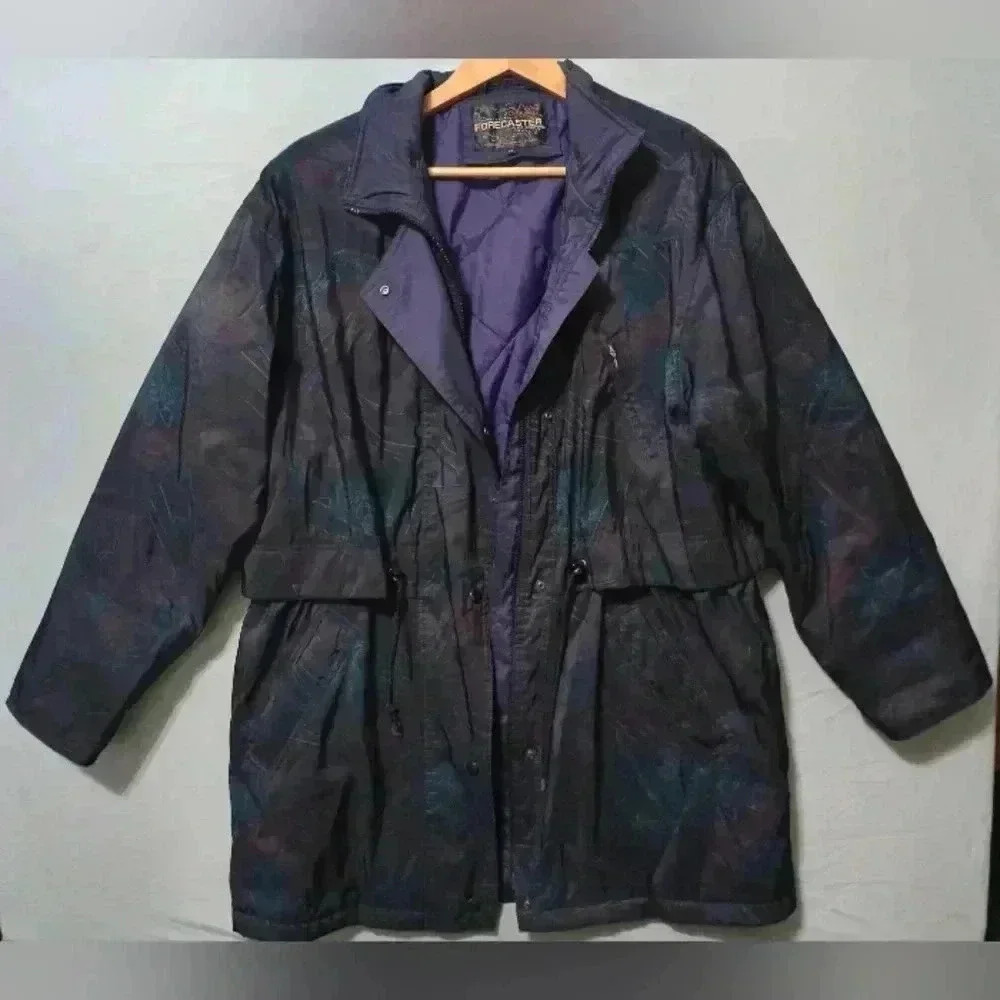 Vtg Forecaster of Boston Womens Coat Jacket Sz M Purple Abstract Boho Insulated